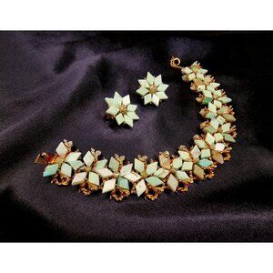 Rare Find Vintage SWOBODA Green Stones Gold Tone Jewelry Set